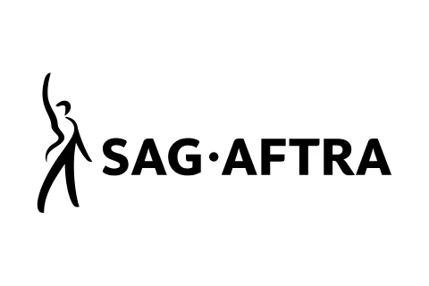 Stylized dancing person colored black beside SAG-AFTRA in black letters