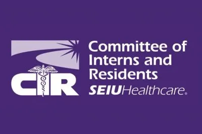 Purple logo with white words stating Committee of Interns and Residents, SEIU Healthcare