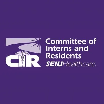 Purple logo with white words stating Committee of Interns and Residents, SEIU Healthcare