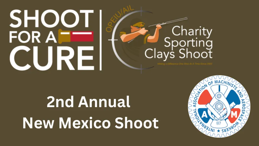 Brown Background stating: "Shoot for A Cure," "Charity Sporting Clay Shoot," and "2nd Annual New Mexico Shoot"in white lettering